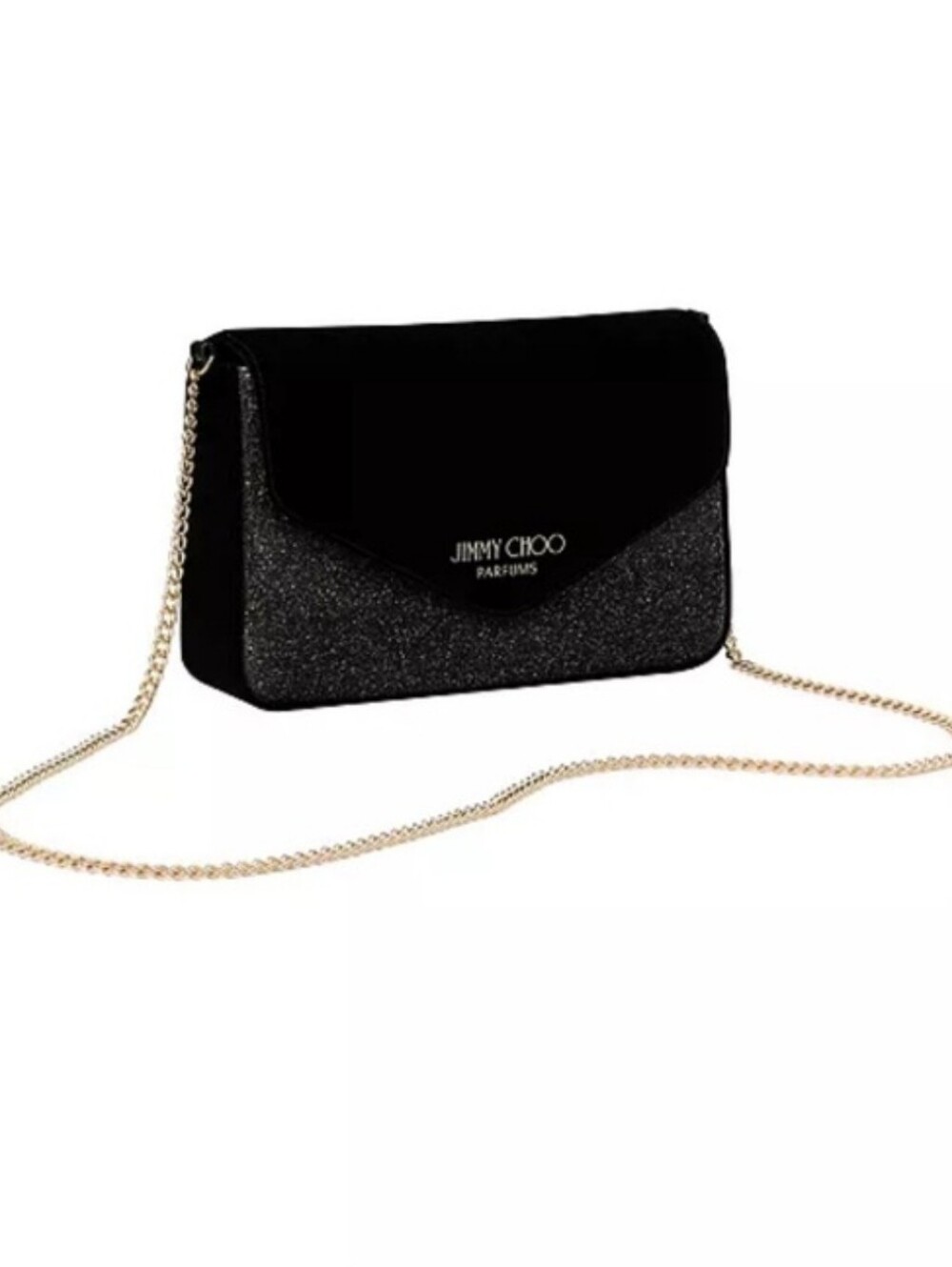 Jimmy Choo Parfums Black Velvet & Glimmering Gold Evening Crossbody Bag EUC